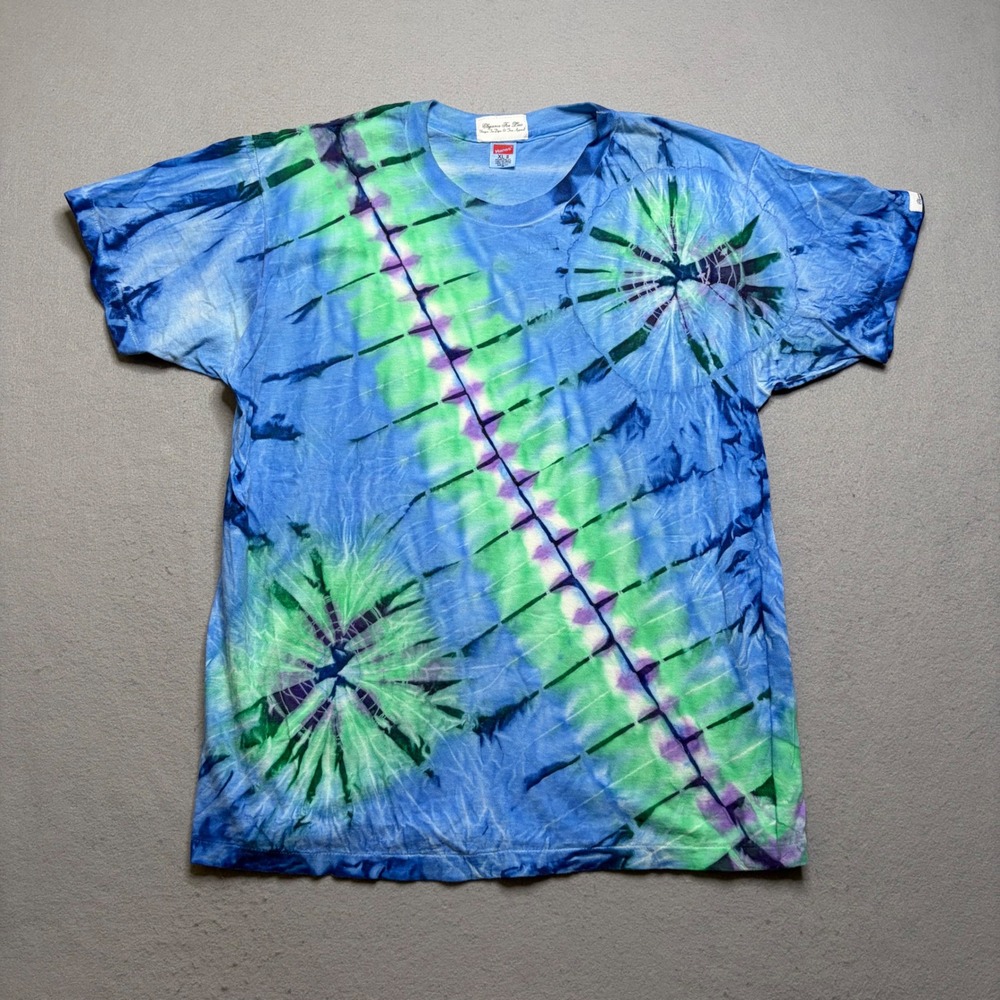 Hanes T-Shirt Mens XL Blue Vintage 90s Tie Dye Cotton Short Sleeve